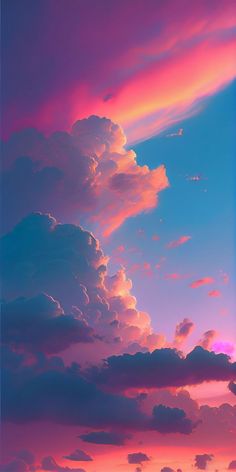 the sky is filled with pink and blue clouds