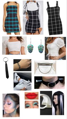 a collage of photos with different outfits and accessories