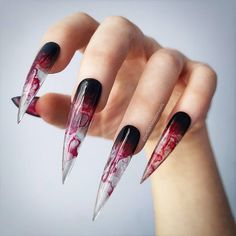 Blood Nails, Stiletto Nail Art, Gothic Nails, Goth Nails, Pointed Nails, Nails 2020, Nail Shapes, Artificial Nails