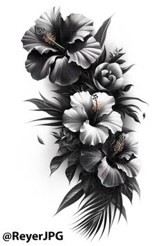 black and white flowers on a white background