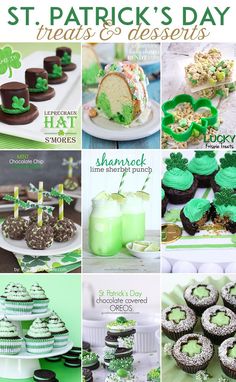 st patrick's day treats and desserts are featured in this postcard collage