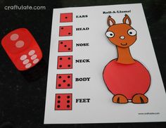 a sheet of paper next to two red dices on a table with the word roll - a - llama