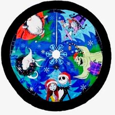 a clock with cartoon characters painted on it