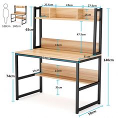 an image of a desk and chair with measurements for each piece in the diagram below