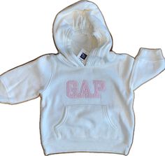 Cute White Hoodie For Playtime, White Winter Hoodie For Playtime, White Cotton Hoodie For Playtime, White Hooded Hoodie For Playtime, Pink Cotton Hoodie By Gap, White Cotton Hoodie For Casual Wear, Gap Pink Long Sleeve Hoodie, Gap Pink Winter Hoodie, Pink Hooded Top For Playtime