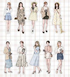 the paper dolls are all dressed up and ready to be used in their own fashion