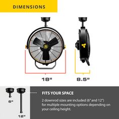 the diagram shows how to install an electric fan with two different types of blades on each side