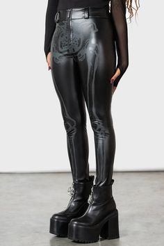 Keister Leggings | Killstar Cyberpunk Gear, Killstar Clothing, Killstar Dress, Good Dye Young, Goth Things, Leather Leggings Fashion, 2010 Fashion, Metal Girl, Super Cute Dresses