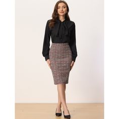 This tweed skirt is detailed with a plaid pattern to add some vintage vibe and build a smart and casual look. A straight waist design shows your graceful and charming figure, bringing you a trendy and attractive look. Good to complete the graceful look with a blouse, crop top, tee shirt, blazer, boots, high heels, and other fashion items. Tweed Pencil Skirt For Office, Office Tweed Pencil Skirt, Plaid Pleated Skirt For Work, Fall Workwear Pencil Skirt, Fall Pencil Skirt For Office Wear, Fall Tweed Pencil Skirt, Plaid Skirt For Fall Workwear, Plaid Skirt For Work In Fall, Plaid Pencil Skirt For Work