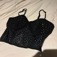 Never Worn Rue21 Black Diamond Mesh Corset Top With Bra Hooked Backing Size: Xs Corset With Rhinestones, Black Crop Top For Party, Trendy Black Crop Top For Evening, Glamorous Black Crop Top For Night Out, Glamorous Black Crop Top For Date Night, Black Crop Top For Night Out, Corset Mesh Top, Rhinestone Corset Top, Diamond Corset