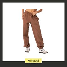 in stock Sporty Brown Pants, Sporty Brown Bottoms With Elastic Waistband, Brown Bottoms With Elastic Waistband For Streetwear, Brown Athleisure Pants For Streetwear, Sporty Brown Bottoms For Streetwear, Brown Tapered Leg Bottoms For Loungewear, Athleisure Brown Bottoms For Fall, Brown Athleisure Bottoms For Fall, Athleisure Brown Pants For Fall