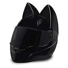 a black helmet with a cat's face on it