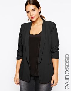 Aumentar Americana de crepé con solapa estrecha de ASOS CURVE                                                                                                                                                                                 Más Elegant Office Wear, Blazer Plus Size, Halter Dresses, Fall Blazer, Casual Blazer Women, Shorts Skirt, Plus Size Blazer, Office Wear Women, Stylish Blazer