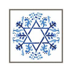 the star of david with blue watercolors on white paper in a square frame