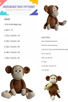 the instructions for crocheted stuffed animals are shown