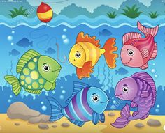 four colorful fish swimming in the ocean