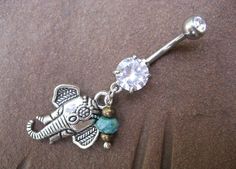 Elephant Belly Button Ring- Turquoise Charm Dangle Navel Piercing Bar Jewelry Barbell Piercing Bar, Cowboys Nfl, Turquoise Charm, Elephant Jewelry, Celebrity Jewelry