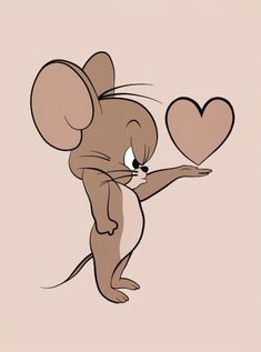 a cartoon mouse with two hearts in the air and one hand on his hip, holding it