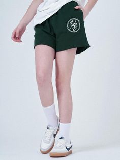 It is an A-line sweat shorts that is made of lightweight french terry fabric. The shorts has the brand’s signature logo point on the front and raw cut hem, which makes classic and vintage mood garment.- Elastic band waist- Side pockets- Tumble, tenter- Bio-washed Green Cotton Shorts With Letter Print, Leafy Greens, French Terry Fabric, Sweat Shorts, S Signature, Signature Logo, Elastic Band, French Terry, A Line