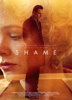 a movie poster for shame with a man and woman looking at each other in opposite directions