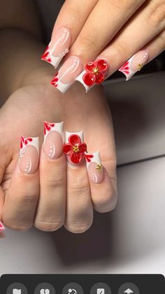 Hello Kitty Acrylic Nail Designs, Red Hello Kitty Nails, Red Design Nails, Barcelona Nails, Red Nail Designs Summer, Red Nail Design, Acrylic Nail Set, Red Acrylic Nails, Hard Nails