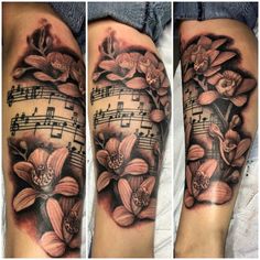 tattoos with flowers and music notes on them