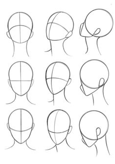 the steps to draw a human head in one point, with different angles and shapes