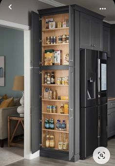 the pantry is built into the wall in the kitchen