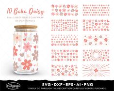 a jar with flowers on it and the words, 10 bohe daisy designs bundle