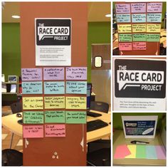 the race card project is on display in an office cubicle with post - it notes