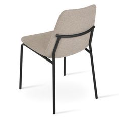 a beige chair with black legs and a gray seat pad on the back of it