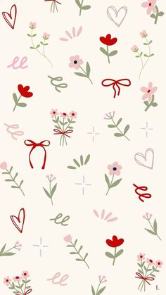 an image of flowers and hearts on a white background