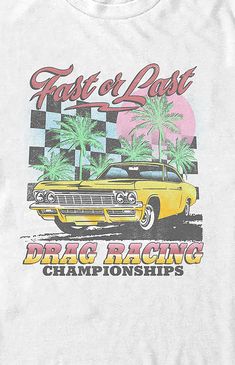 Online only! Snag this vintage-inspired Drag Race T-Shirt to embrace all the summer vibes this season. This tee features a crew neckline, short sleeves, and a front graphic.    	Solid color tee 	Crew neckline 	Short sleeves 	Front graphic 	Machine washable Vintage Tshirt Design, Nascar T Shirts, Speed Racer, Retro Sports, Car Shirts, Vintage Race Car, Racing Shirts, Vintage Racing