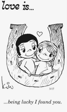 a drawing of two children in a hammock with the words love is being lucky found