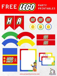 the lego party printables are on display for kids to use in their own activities