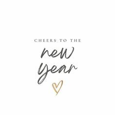 the words cheers to the new year written in black and gold on a white background