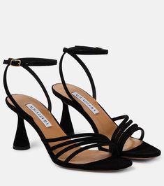 Aquazzura Shoes, Suede Clutch, Square Toe Sandals, Mid Heel Sandals, Heel Caps, Suede Sandals, Brown Sandals, Sandal Fashion, Rubber Heels