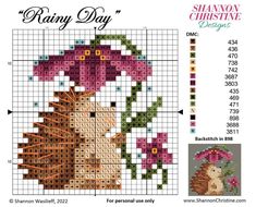 a cross stitch pattern with the words rain day on it and an image of a hedge