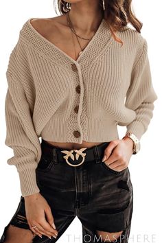 Febriajuce - Long Sleeve V-Neck Button Down Rib Knit Tops 👕