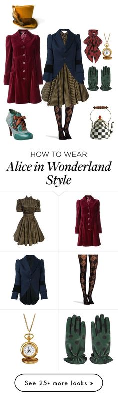 an image of a woman's clothes and accessories in the style of alice wonderland