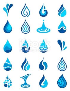 blue water drop icons set on white background