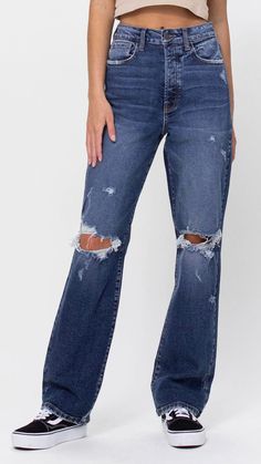 Cello Super High Rise Destroyed Jeans-Dark Denim – Little Tipsy Boutique Taylor Christmas, Dad Jeans, Fall Clothing, Destroyed Jeans, Dark Blue Jeans, Dark Jeans, Baggy Jeans, Dark Denim, Ripped Jeans