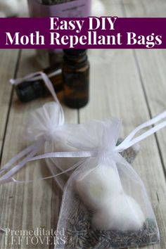 an organ bag filled with tea bags and lavenders on top of a wooden table