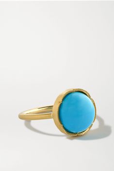 Those born in the month of December or a bride-to-be will appreciate the gift of Irene Neuwirth's ring. It's made from 18-karat gold and inlaid with a turquoise sphere, chosen for its depth of color and natural matrix.  Wear it with: [Prada Polo Shirt id1242577], [Prada Skirt id1242587], [Irene Neuwirth Ring id1292064]. Luxury Turquoise 14k Gold Ring, Elegant Gold Turquoise Ring With Bezel Setting, Elegant Turquoise Ring With Bezel Setting, Luxury Yellow Gold Turquoise Ring For Formal Occasions, Classic Yellow Gold Turquoise Ring, Luxury Yellow Gold Turquoise Ring For Anniversary, Elegant Turquoise Ring With Bezel Setting For Anniversary, Yellow Gold Turquoise Gemstone Ring For Wedding, Elegant Turquoise Ring With Round Band