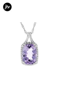 5.95ctw Rectangular Cushion Lavender Amethyst Rhodium Over Sterling Silver Pendant with Chain. Measures Approximately 0.91"L x 0.48"W. 18" Singapore Chain with 2" Extender. Lobster Claw Clasp. Classic Lavender Diamond Jewelry, Lavender Amethyst Jewelry With Diamond Accents, Classic Purple Jewelry With Rectangular Stone, Purple Oval Jewelry With Diamond Accents, Classic Purple Jewelry With Gemstone Accents, White Gold Amethyst Jewelry With Diamond Accents, Classic Lavender Gemstone Jewelry, Oval Purple Diamond Cut Jewelry, Purple Oval Diamond Cut Jewelry