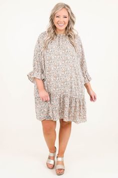 Cute Sandals, Model Fits, So Sweet, Ruffle Hem, So Cute, Casual Dress, Floral Pattern, High Neck Dress, Long Sleeve Dress