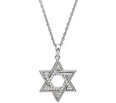 A daily reminder of your unwavering faith, this Affinity Star of David pendant gets its extraordinary sparkle from round diamonds prong set in a rope-textured border. From Affinity(R) Diamond Jewelry. Classic Star Of David Jewelry For Anniversary, Formal Star Of David Jewelry With Diamond Accents, Star Of David Diamond Jewelry For Formal Occasions, White Gold Cubic Zirconia Star Of David Jewelry, Classic White Gold Star Of David Jewelry, Formal Star Of David Diamond Jewelry, Star Of David Necklaces With Diamond Accents For Gift, Formal Diamond Star Of David Jewelry, Diamond Necklace With Star Of David Accents