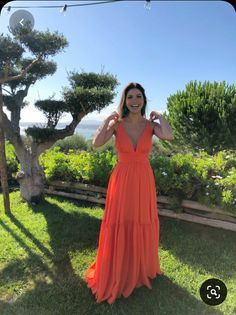 Orange Dress Outfit Summer, Orange Dress Prom, Orange Dress Outfit Wedding, Long Orange Dress, Orange Dress Wedding, Lisbon Wedding, Orange Dress Summer, Evening Formal Dresses, Summer Europe