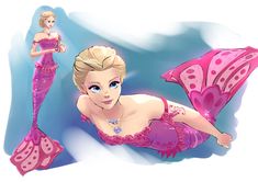 a drawing of a woman dressed as a mermaid with a pink tail and butterfly wings