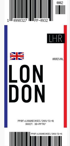 a barcode with the words london on it and an image of a british flag